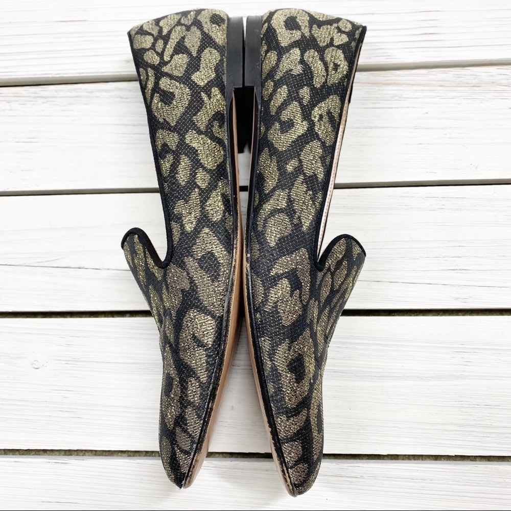 J. Crew Metallic Leopard Jacquard Smoking Flat Loafers Shoes 6.5 - Picture 5 of 11